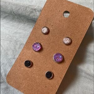 NEW! Faux Druzy Stud Earrings Set